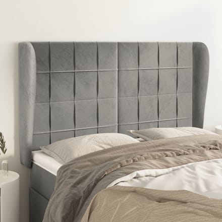 vidaXL - Hoofdbord - met - randen - 147x23x118/128 - cm - fluweel - lichtgrijs