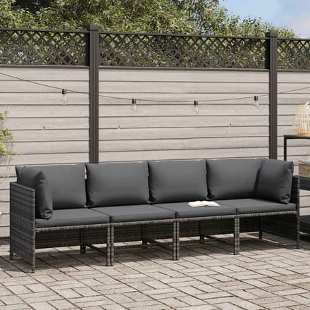 vidaXL - Tuinbank - 4-zits - met - kussens - poly - rattan - grijs