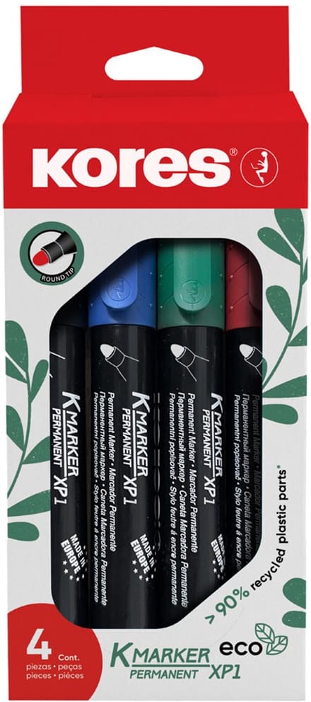Kores permanente marker 'ECO XP2', beitelpunt, set van 4