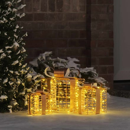 vidaXL - Verlichte - kerstcadeau - doos - 3 - st - 150 - LED's - Warmwit