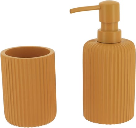 Tendance Badkamer accessoires set 2-delig - Polyresin - oranje - geribbeld - luxe set