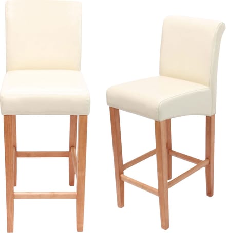 Set van 2 barkrukken MCW-C33, barkruk tegenkruk, hout ~ crème, lichtgekleurde poten, leer