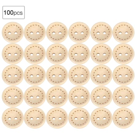 100 stuks houten knopen, rond, houtkleurig, DIY-accessoire, naaien, 2-gats knoop, 1,5 cm