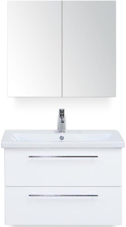 Como Badmeubelset 80 cm - Wit Hoogglans - Keramische Wastafel Wit met Spiegelkast