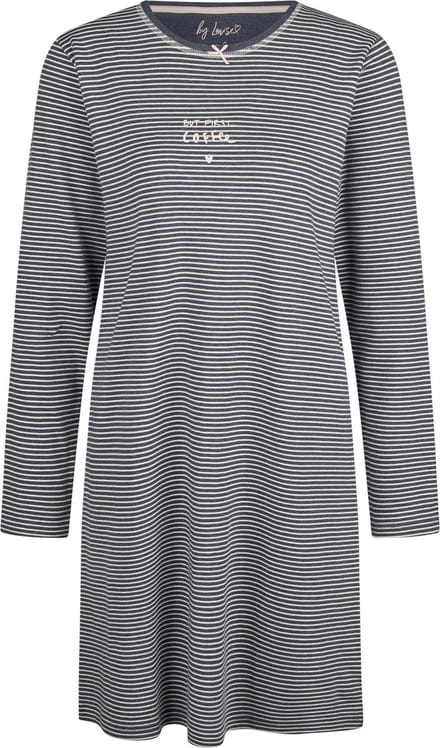 By Louise Dames Nachthemd Interlock Lange Mouw Gestreept Blauw - Maat M