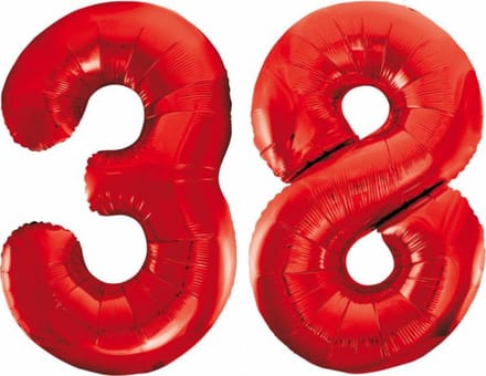 Folieballon 38 jaar rood 86cm