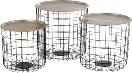 Opbergmand Bijzettafel Zwart/Zilver 3 st. Ø 47 cm