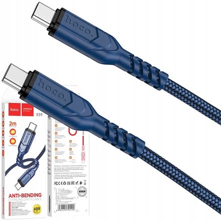 Hoco X59 Victory USB-C naar USB-C Kabel 2M 60W PD Snel Opladen Blauw