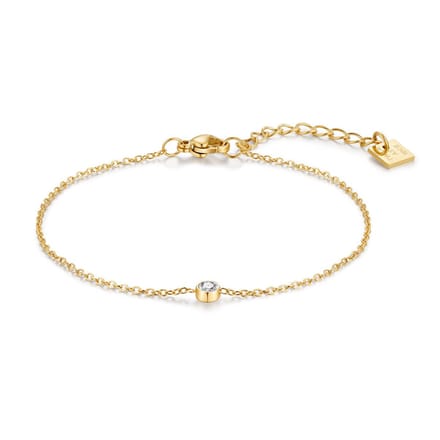Twice As Nice Armband in goudkleurig edelstaal, 1 kristal, 4 mm 16cm+3cm