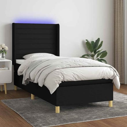 vidaXL - Boxspring - met - matras - en - LED - stof - zwart - 100x200 - cm