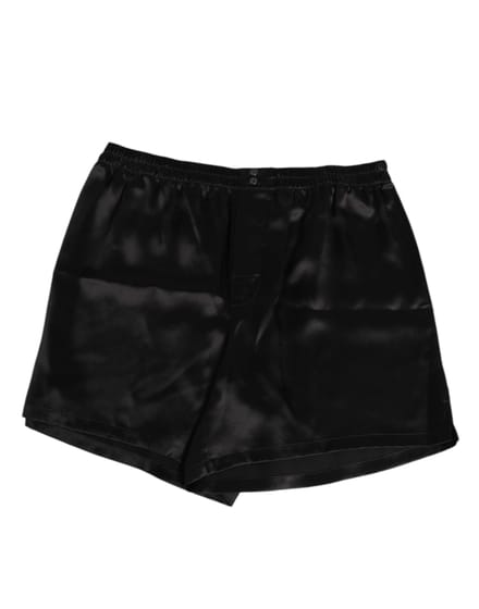 Dolce & Gabbana Zwarte Zijde Satijnen Elastic Men Boxer Short Zwemkleding
