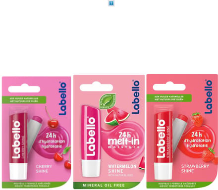 Labello Lippenbalsem Set - 1x Aarbei - 1x Watermeloen - 1x Kers