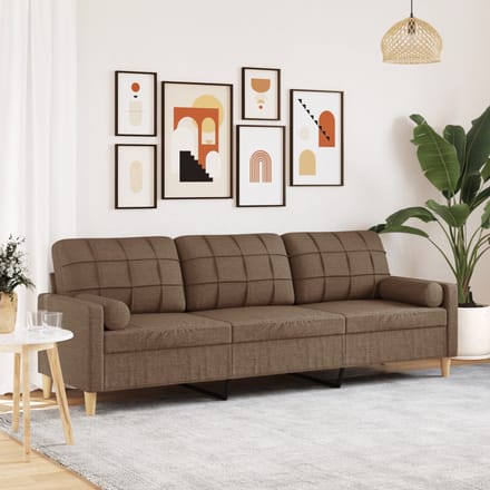 vidaXL - Driezitsbank - met - sierkussens - 210 - cm - stof - bruin