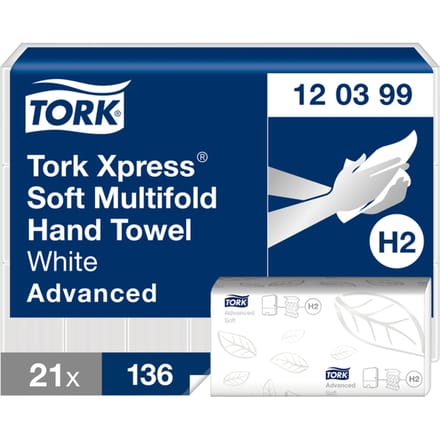 Tork 120399 H2 Xpress Multifold handdoeken Advanced 2-laags wit 21,2x34cm 2856 stuks (120399)