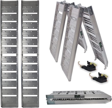 TRUTZHOLM 2 x opklapbare oprijplaat 180 cm draagvermogen 400 kg aluminium grijs geribbeld/ geperforeerd laadbrug