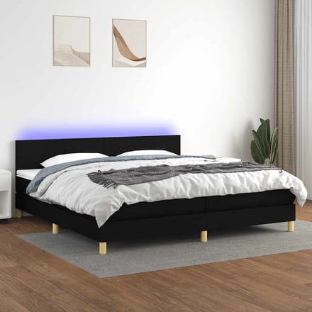 vidaXL - Boxspring - met - matras - en - LED - stof - zwart - 200x200 - cm