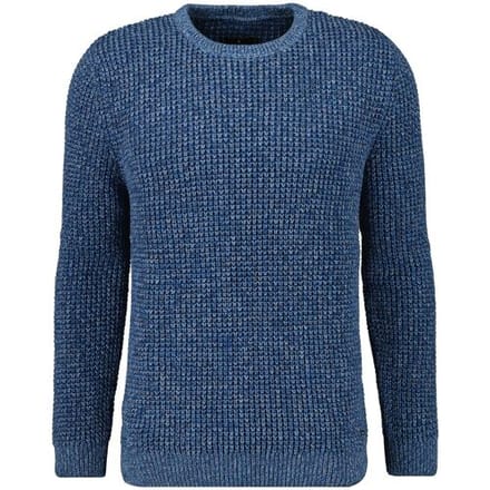 Ragman Trui Structure Knit Pullover Roundneck Blauw Melange / male