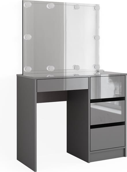 Vicco Kaptafel set met kruk Sherry, Grijs, 90 cm met spiegel en LED-lichtslinger