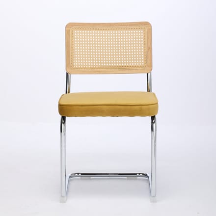 Goud fluweel rotan rubberhout tweepersoons eetkamerstoel 59x47x81cm