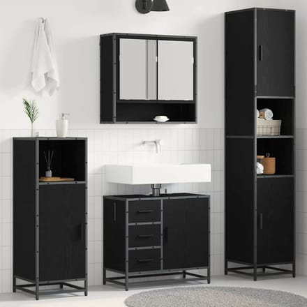 vidaXL - Badkamermeubel - Set - 3 - st - Zwart - Eiken - 35 - x - 37,5 - x - 188,5 - cm