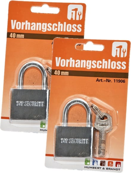 Humbert Hangslot met 3 sleutels - 2x - 40 mm - messing - kofferslot