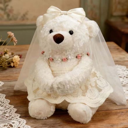 Wit Bruidspaar Teddybeer Pluche Set Squishy Knuffelpop Bruiloft Tafeldecoratie Romantisch Huwelijksgeschenk Voor Koppels 40CM white