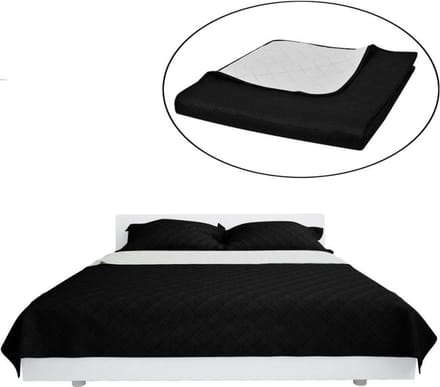 vidaXL - Bedsprei - gewatteerd - dubbelzijdig - 170x210 - cm - zwart/wit