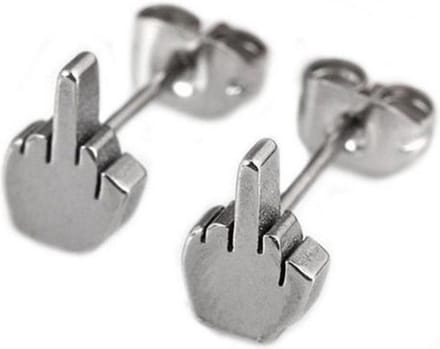 Stud oorbellen edelstaal Middle Finger Zilverkleurig