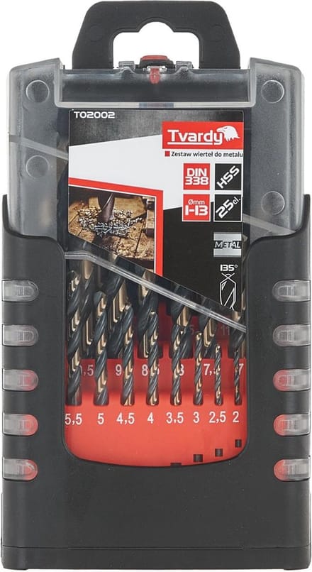 Tvardy Metaalboor set - 25-delig - HSS 4341 - TiN coating - 1,0-13,0 mm - zwart/goud
