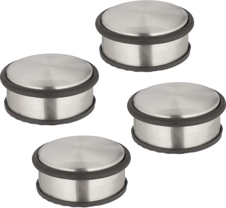 deurstopper rvs - set van 4 - antislip - 4,5 x 10,5 cm - zilver-zwart