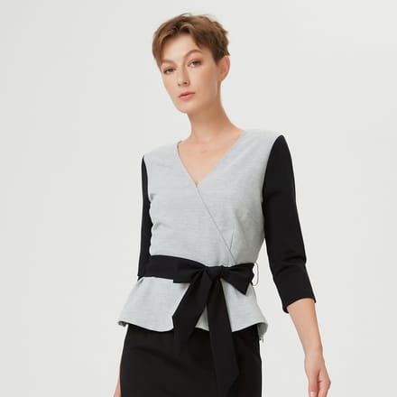 Kleurblok Peplum top met kruis-harteffect en riem