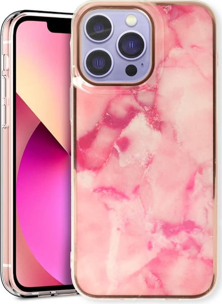 Cityhoesje geschikt voor iPhone 15 Pro Backcover - Achterkantje - Marmer Rood