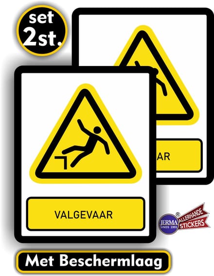 Jerma - Valgevaar – Sticker - set 2 st. - 14x18 cm – Vinyl - Weerbestendig - Zelfklevend - Waarschuwing