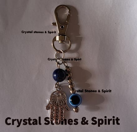 Boze Oog / Khamsa met Lapis Lazuli, sleutelhanger zilverkleurig