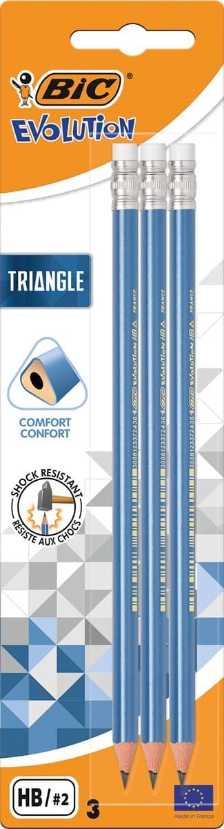 Bic potlood Evolution Triangle | met gom | blister van 3 stuks
