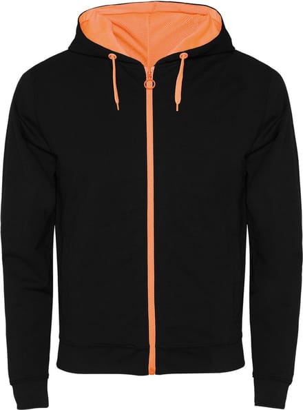 Roly - Fuji Sweater met Rits - Black 02/Fluor Orange 223 maat M