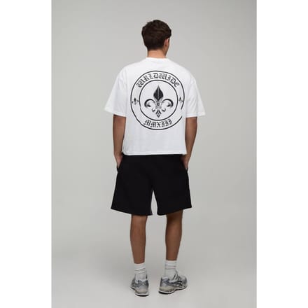 Oversized Boxy Fleur De Lis T-Shirt & Baggy Short Set | White | Size Medium