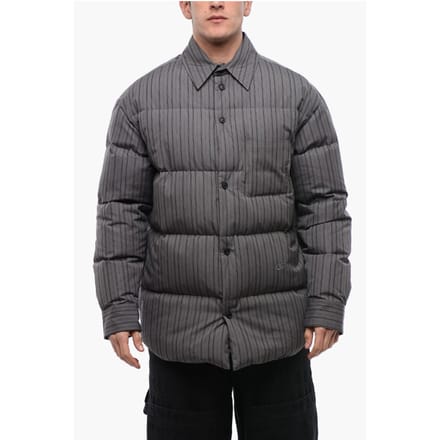 Gestreept katoenen gewatteerd omkeerbaar overshirt in grijs