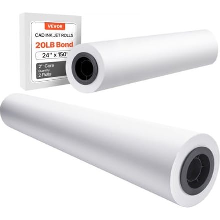 VEVOR Breedformaat papierrollen 609,6 mm (B) / 45,7 m (L), 2 rollen 20 lb Plotterpapierrollen ideaal voor CAD-tekeningen, technische plannen, GIS-kaarten, architectonische ontwerpen, plotterpapier
