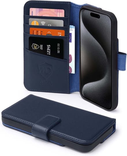 MobyDefend Hoesje - Geschikt voor iPhone 15 Pro - Luxe Leren Wallet Bookcase - Blauw
