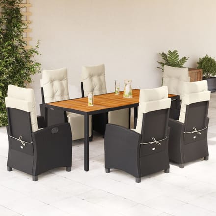 vidaXL - 7-delige - Tuinset - met - kussens - poly - rattan - zwart