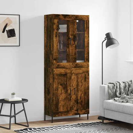vidaXL - Hoge - kast - 69,5x34x180 - cm - bewerkt - hout - gerookt - eikenkleurig