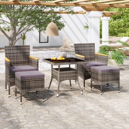 vidaXL - 5-delige - Tuinset - poly - rattan - en - gehard - glas - grijs