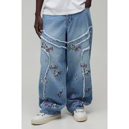 Super Baggy Jeans Met Bloemen Patchwork | Light Blue | Size 36R