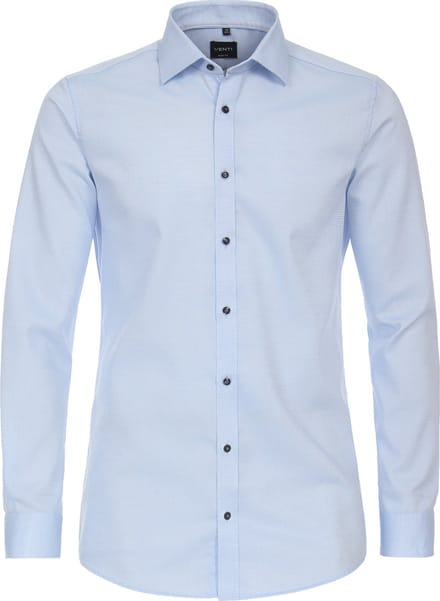 VENTI body fit overhemd - dobby - blauw - Strijkvriendelijk - Boordmaat: 37