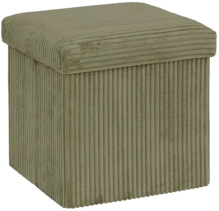 Atmosphera Hocker / Poef Essestial Ribcord - opvouwbaar - groen - MDF/polyester - 38 cm - met opbergruimte - extra zitplaatsen