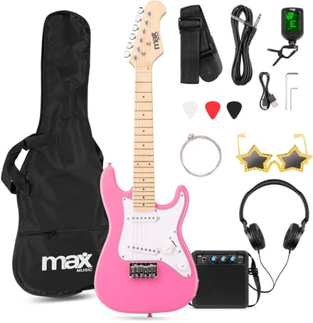 Kinder gitaar - MAX GigKit Junior 1/4 - Elektrische gitaar kind - Compleet met accessoires - Roze