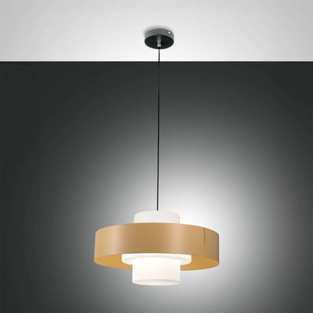 Fabas Luce Hanglamp Loto, zandkleurig, Ø 45 cm, metaal, glas, E27