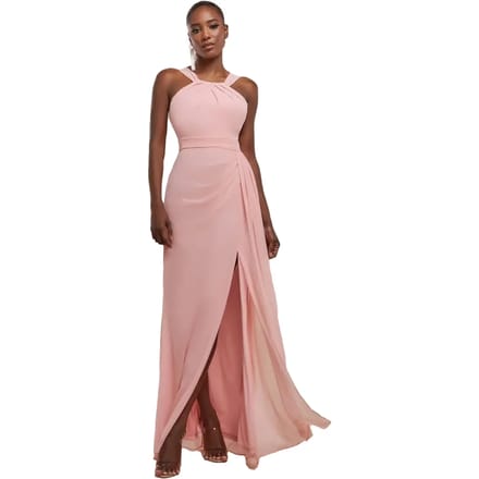 Dunne jurk met open rug en beeninsnijding dames Goddiva Maxi