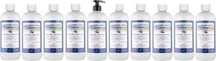 Handzeep Crème Eucalyptus 1 liter - met gratis pomp - set van 10 stuks - Voordeelverpakking